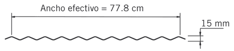 Sección del perfil TO-30: ancho efectivo de 77.8 cm, peralte de 15 mm.