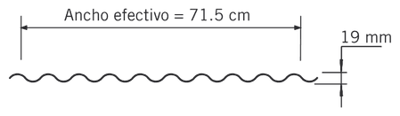 Sección del perfil TO-725: ancho efectivo de 71.5 cm, peralte de 19 mm.